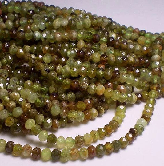 4mm Green Garnet Beads, Green Garnet Micro Faceted Rondelle Beads 1/2 Strand