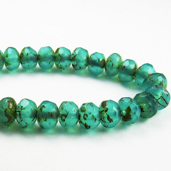 Faceted Picasso Czech Glass Beads Opal Green Jade 5mm Rondelles 30 Pieces 919