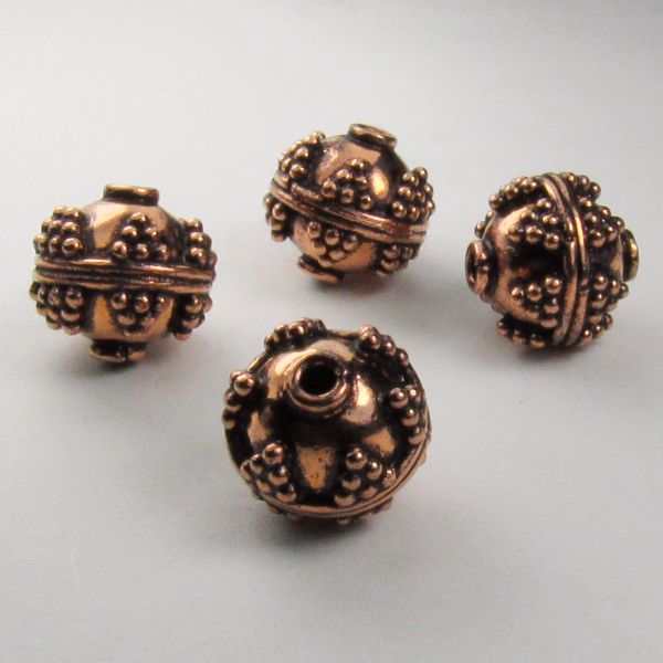 13mm Round Ornate Genuine Copper Beads Gorgeous 4 pcs. GC-353