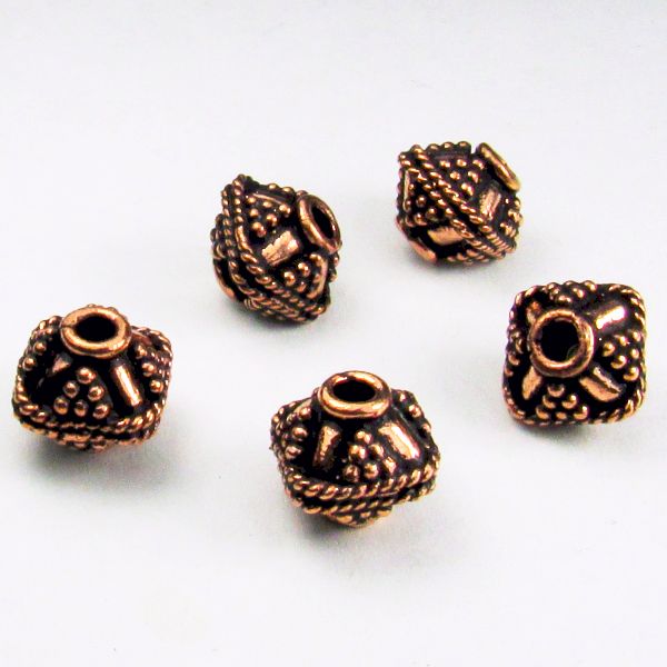 Genuine Copper 10mm Square Bicone Large Hole Beads 8 pcs. GC-382