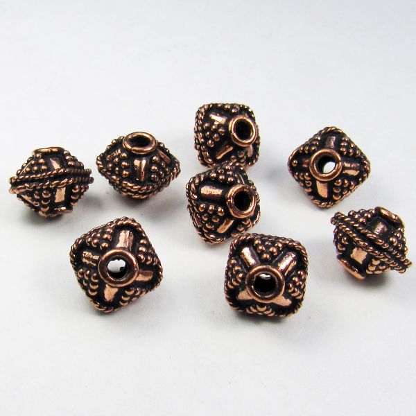 Genuine Copper 10mm Square Bicone Large Hole Beads 8 pcs. GC-382