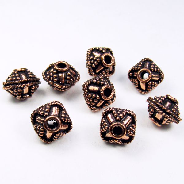 Genuine Copper 10mm Square Bicone Large Hole Beads 8 pcs. GC-382