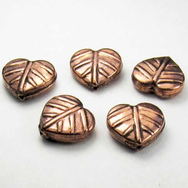 Genuine Copper Heart Shaped Leaf Beads 5 pcs. GC-377