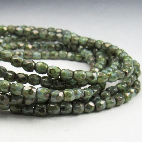 Czech Glass Beads, Aqua and Green Fire Polished Beads with Amber Picasso 50 pcs 3mm/138