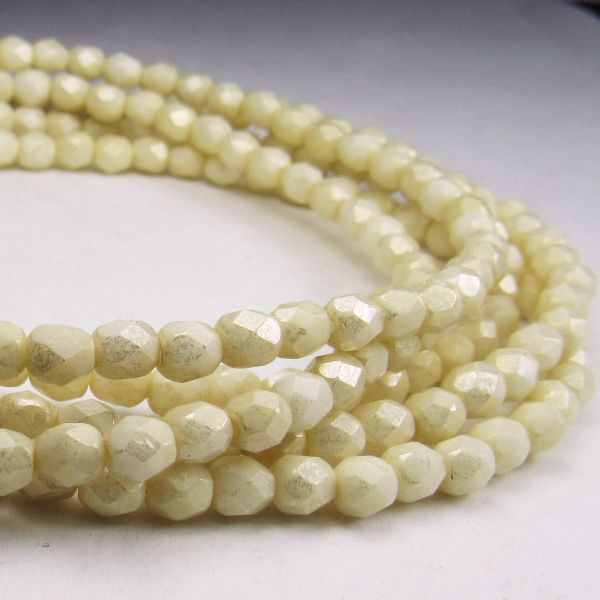 Ivory Czech Glass Beads Opaque Fire Polished Beads 50 pcs. 4mm/051