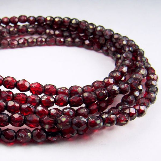4mm Ruby Red Czech Glass Fire Polished Faceted Round Beads 50 pcs. 4mm/094