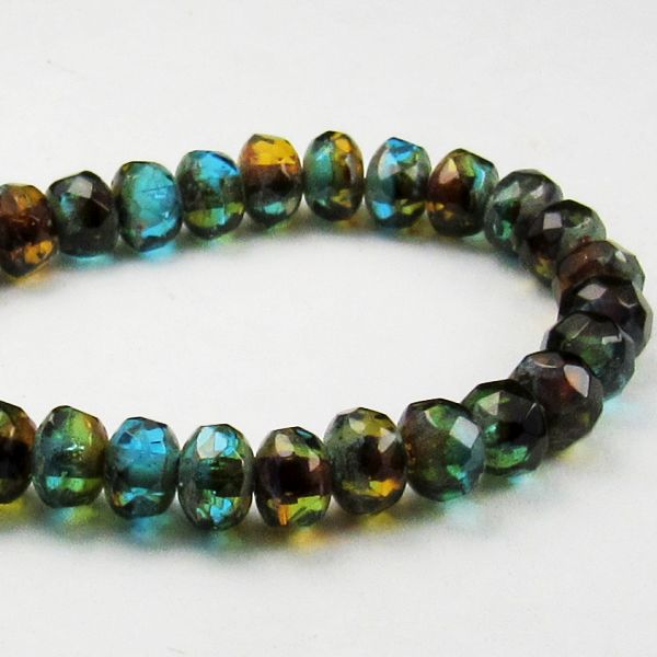 Picasso Czech Glass Beads, 5mm Faceted Beads, Amber and Capris Blue Rondelle Beads 30 Pcs. 5-839