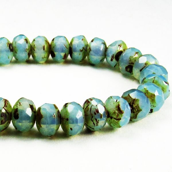 30 Pcs. Czech Glass Beads Faceted Opalite Blue Picasso Finish Rondelle Beads 5mm 5-863