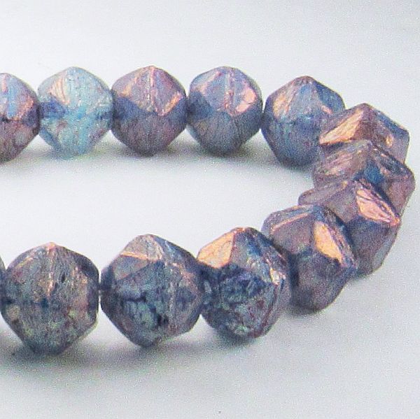 Picasso Czech Glass Beads, 10mm Hyacinth Blue Czech English Cut Beads Blue Purple Bead 10 Pcs. E-962