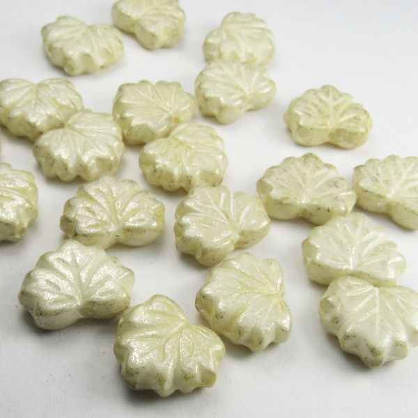 Czech Glass Maple Leaf Beads 13mm Ivory with Picasso Finish 10 pcs. L-968