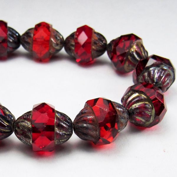 Ruby Red Twisted Turbine Bead, Faceted Picasso Czech Glass Beads 11mm 10 pcs. T-014