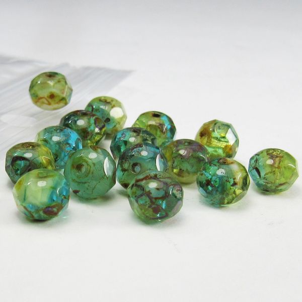 Picasso Czech Glass Beads 4 x 6mm Faceted Aqua Blue and Yellow Rondelles 15 pcs. RON6-045