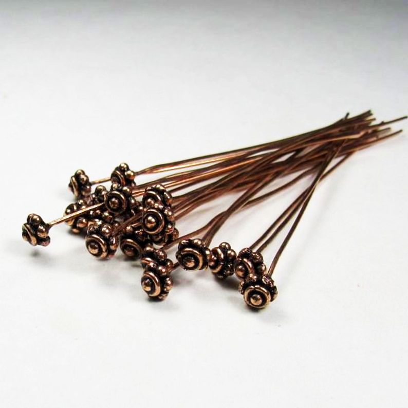 Genuine Copper Decorative Flower Head Pins 3 Inch GC-374