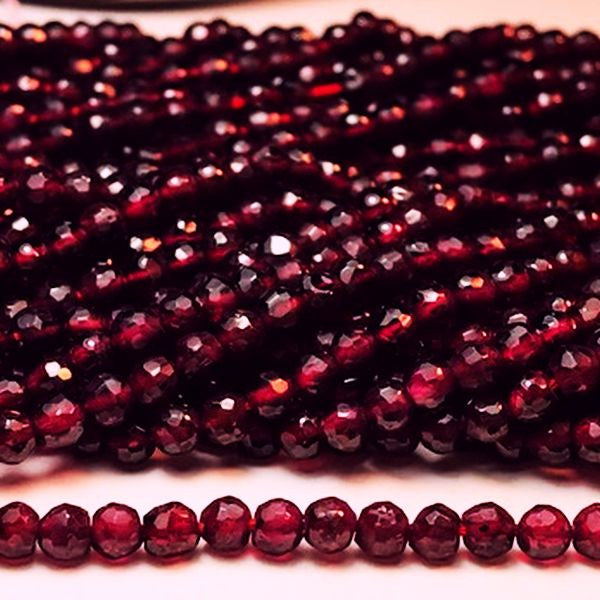 Dark Pink Faceted Garnet Beads Round 4mm Beads