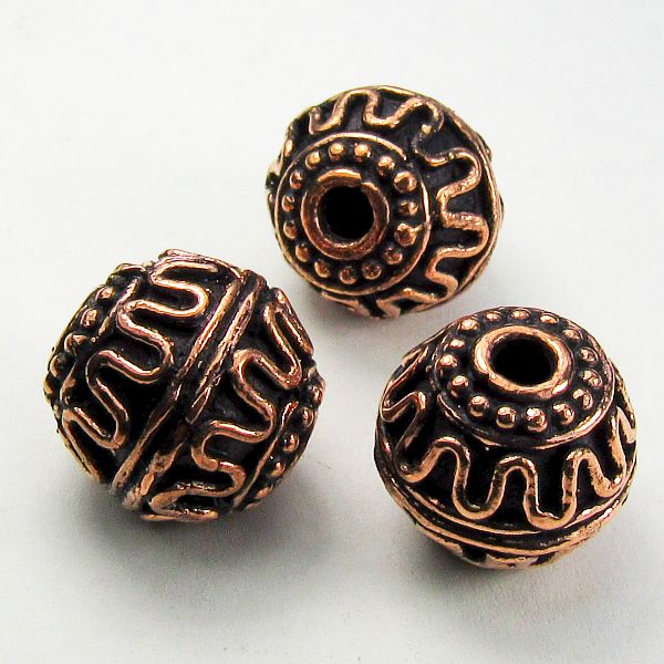 15mm Genuine Copper Barrel Bead, Large Hole Copper Bead 3 pcs. GC-372