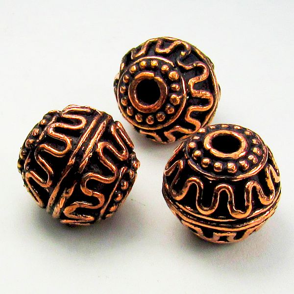 15mm Genuine Copper Barrel Bead, Large Hole Copper Bead 3 pcs. GC-372