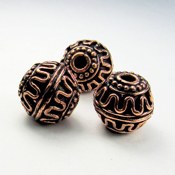 15mm Genuine Copper Barrel Bead, Large Hole Copper Bead 3 pcs. GC-372