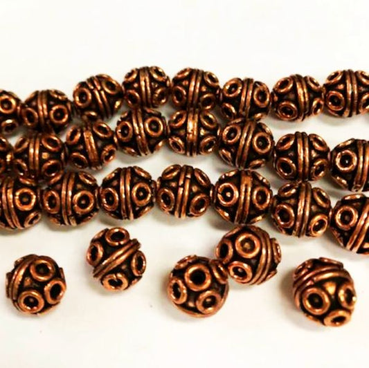 11mm Bali Style Round Ornate Copper Beads 5 pcs. GC-392