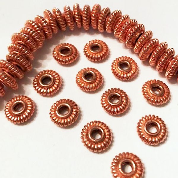 Genuine Copper Coil Beads, 10mm Bright Copper Rondelle Beads 12 pcs. GC-399