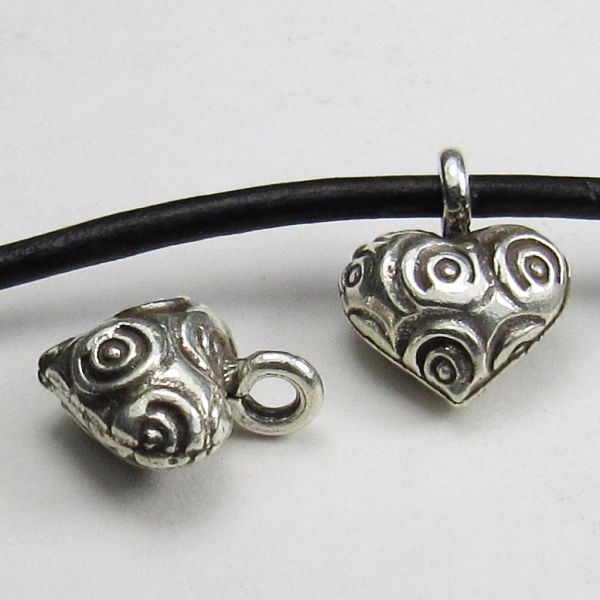 Stamped Charm Karen Hill Tribe Thai Silver Puffed Heart Charms Karen Hill Tribe Thai Silver 2 pcs. HT-316