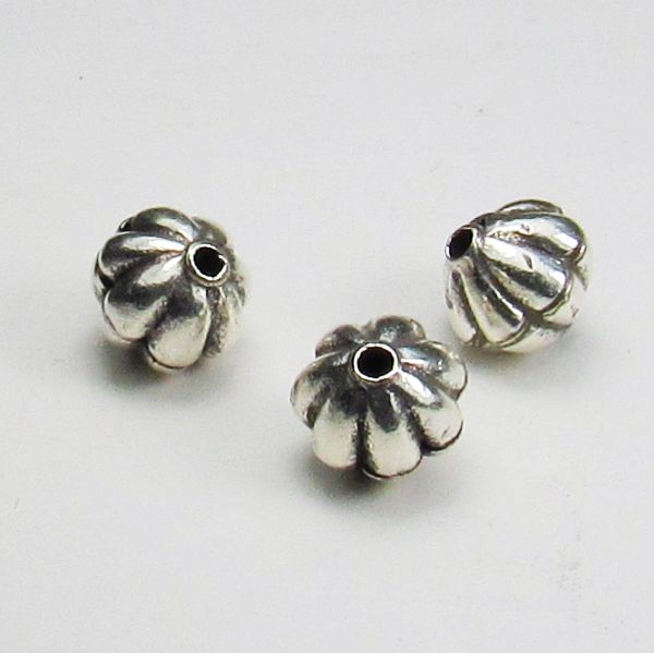 Fluted 9mm Karen Hill Tribe Bead Silver Bead Fine Silver Beads HT-320