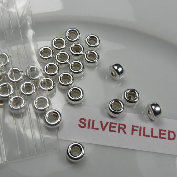 Large Hole Silver Filled Rondelle Beads 6mm 10 pcs. SF-308