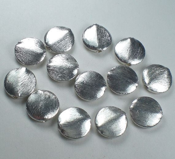 Brushed Sterling Silver Beads, 13mm Coin Beads, Flat Beads 3 pcs. S-160