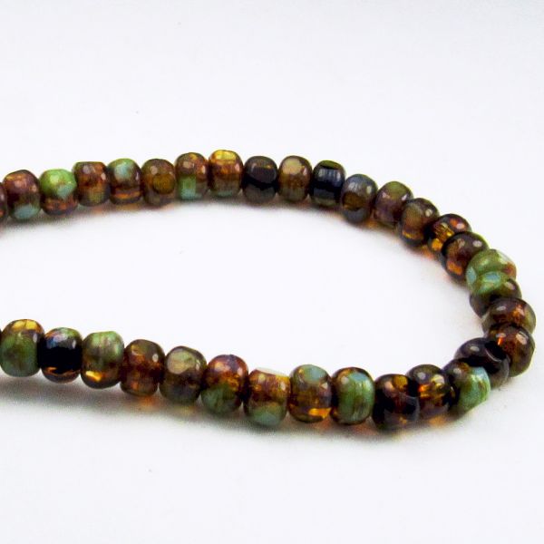 Czech Glass Picasso Trica Beads, 5mm Amber and Tea Green Turquoise Tri-cut Beads 50 Pcs. TR-1152