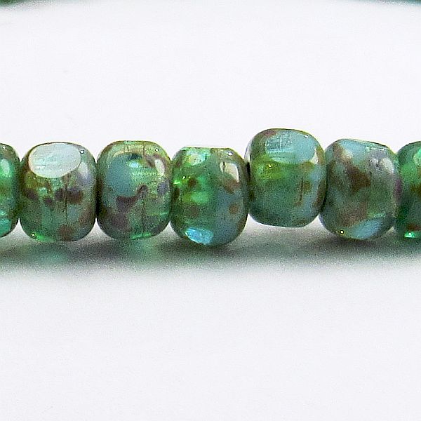 Czech Glass Picasso Trica Beads , 5mm Blues and Green Tri-cut Beads w/Picasso 50 Pcs. TR-1196
