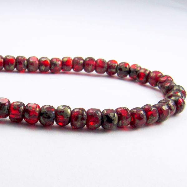 Czech Glass Picasso Trica Beads, 5mm Ruby Red Tri-cut Beads 50 Pcs. TR-1201