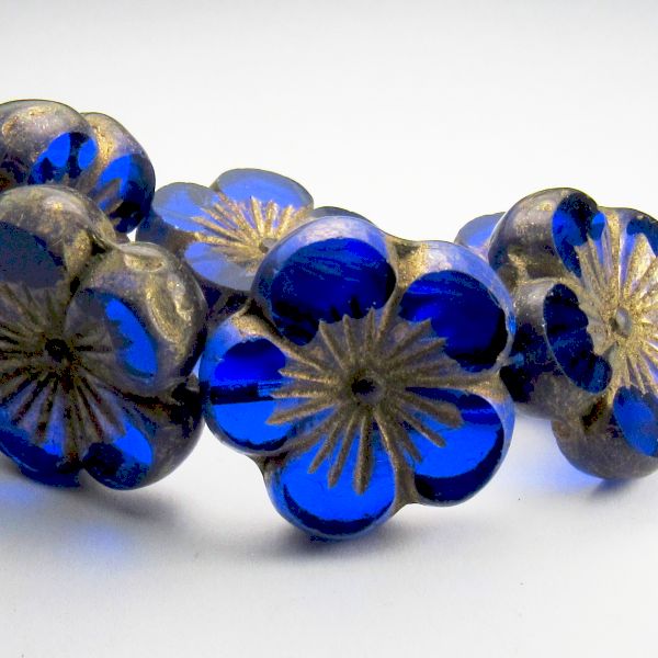 22mm Sapphire Blue Hibiscus Flower Beads, Czech Glass Beads 2 pcs. F-666