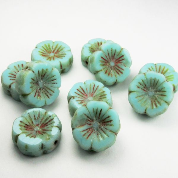 14mm Tea Green Turquoise Flower Bead, Picasso Czech Glass Beads 8 pcs. –  Royal Metals Jewelry Supply