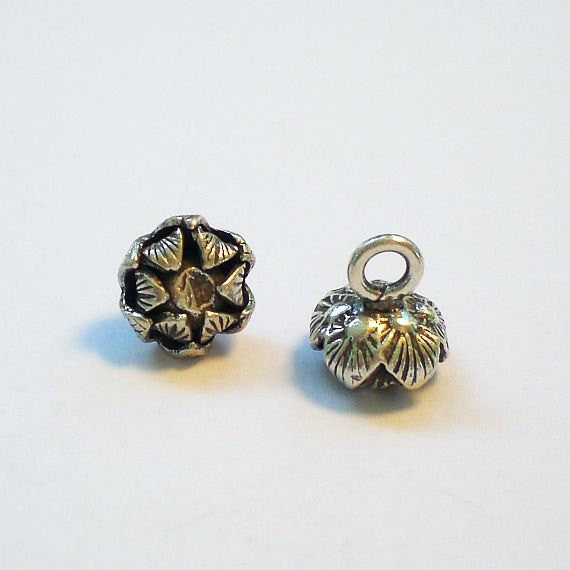 Fine Silver Charm Double Lotus Blossom Flower Karen Hill Tribe Thai Silver Charm 11mm x 9.3mm 1 pc. HT-271