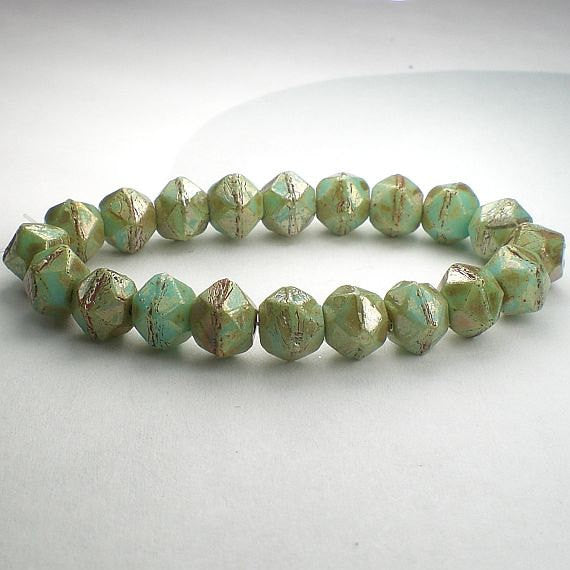 English Cut Beads Picasso Czech Glass Beads 8mm Mint Turquoise Picasso Czech 20 Pcs. E-1139