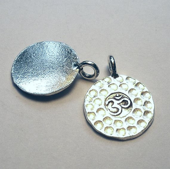 15.6mm Hammered OM Yoga Charm Hill Tribe Fine Silver HT-266 - Royal Metals Jewelry Supply
