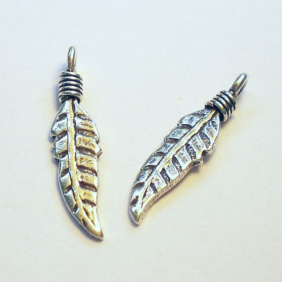 Fine Silver Karen Hill Tribe Charms Feather Charms Thai Silver 26mm 2 pcs. HT-272