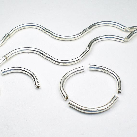 18mm Fine Silver Curved Tube Beads Karen Hill Tribe Thai Silver 8 pcs. HT-294 - Royal Metals Jewelry Supply