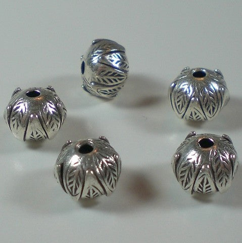 Karen Hill Tribe Bead 9mm Spacer Bead Leaf Design Fine Silver 2 pcs. HT-101