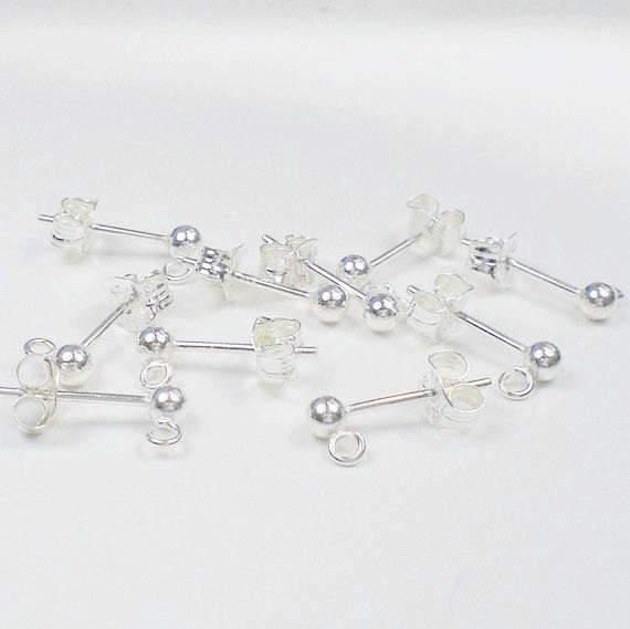 3mm Ball Post Earrings with Split Ring 925 Sterling Stud Earrings 5 PAIRS E-104 - Royal Metals Jewelry Supply