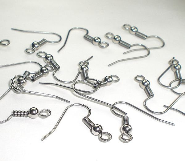 Stainless Steel Ear Wires with Ball and Coil 20 Pairs (40 pieces) Hypo Allergenic