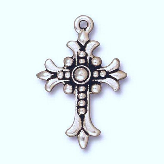 Fleur Cross Charm or Pendant Brass Oxide, Fine Silver, Copper Finish 4 pcs. 94-2192