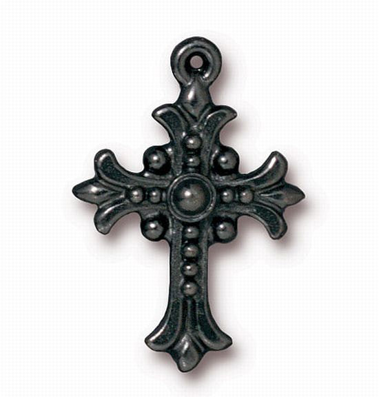 Fleur Cross Charm or Pendant Brass Oxide, Fine Silver, Copper Finish 4 pcs. 94-2192