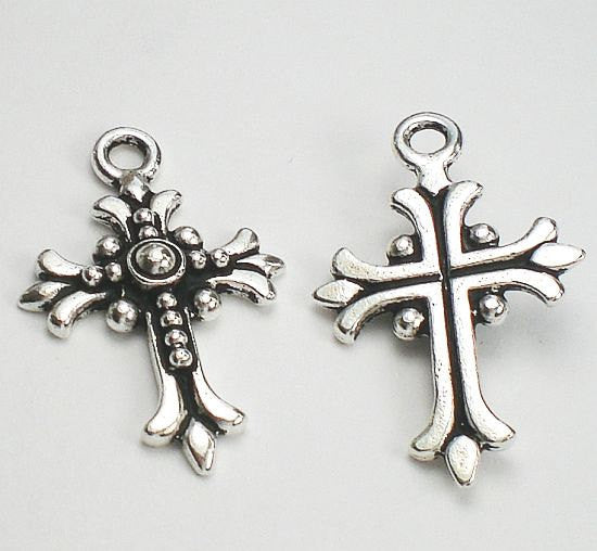 Fleur Cross Charm or Pendant Brass Oxide, Fine Silver, Copper Finish 4 pcs. 94-2192