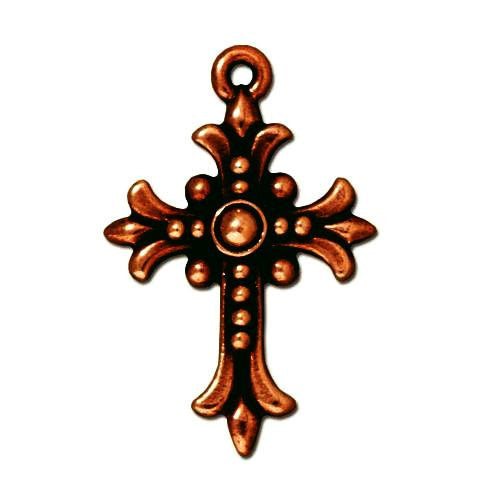 Fleur Cross Charm or Pendant Brass Oxide, Fine Silver, Copper Finish 4 pcs. 94-2192
