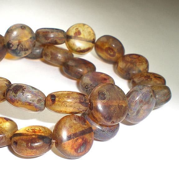 Picasso Czech Glass Beads 11x9mm  Amber Lentil 10 Pcs. L-035