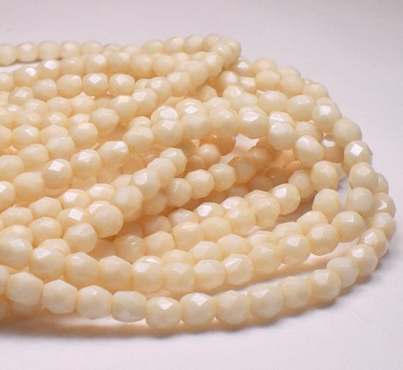 Creamy Bone White 4mm Czech Glass Fire Polished Faceted Round Beads 100 pcs. 4mm/047