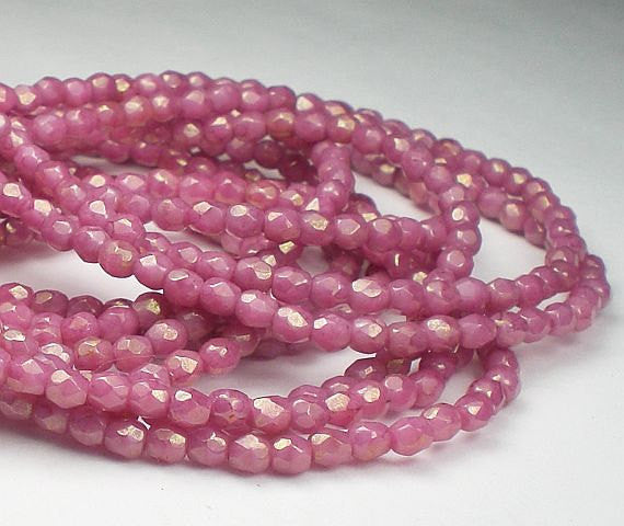 Dusty Rose Czech Glass Fire Polished 3mm Faceted Round Beads, Pink Beads 100 pcs. 3mm/047