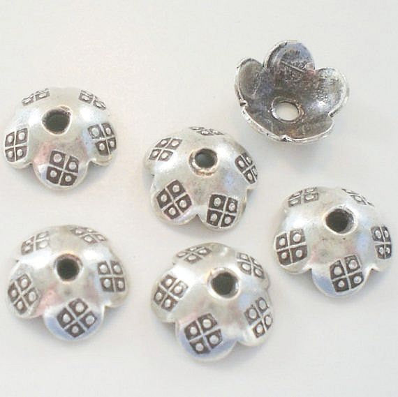Large 11mm Karen Hill Tribe Bead Cap Sterling Silver 6 pcs. HT-109