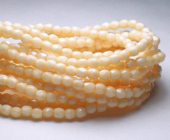 Ivory Czech Glass Beads Ivory Opaque Fire Polished Beads 100 pcs. 3mm/155