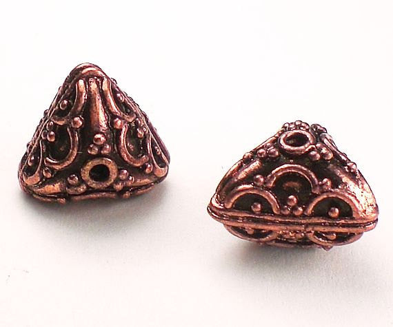 12mm Puffed Triangular Decorative Genuine Copper Beads 2 pcs. GC-256